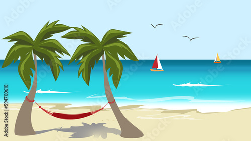 wallpaper with a summer scene in a paradisiacal place with a beach  crystal clear water  golden sand