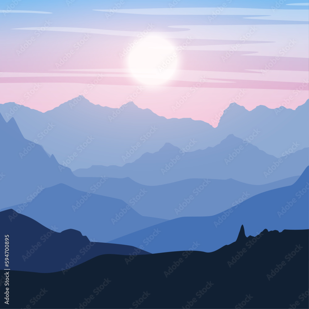 Mountain landscape at sunset background gradient