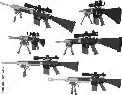 Vector sketch of a long-barreled automatic rifle weapon illustration