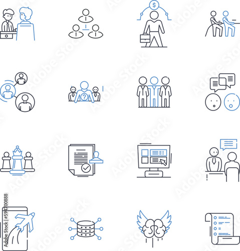 Economic organization line icons collection. Regulation, Competition, Monopoly, Consumerism, Globalization, Capitalism, Redistribution vector and linear illustration. Decentralization,Protectionism
