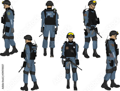Vector sketch of a police soldier ready to fight