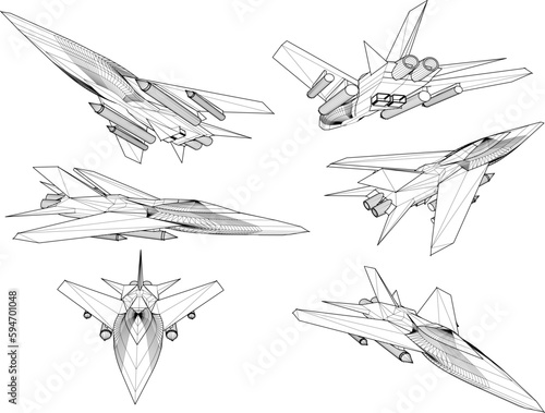 Vector sketch of anti-radar stealth aircraft illustration