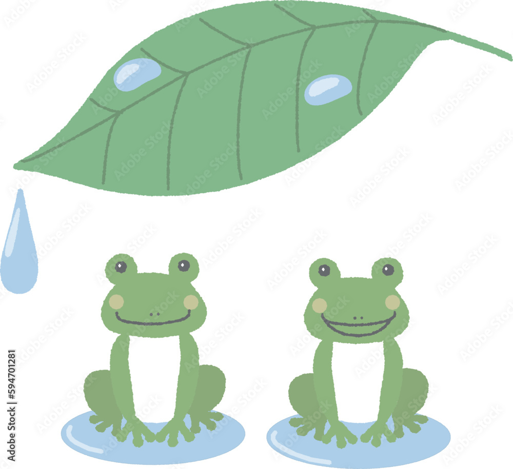 Obraz premium 葉っぱの下の可愛い2匹のかえる