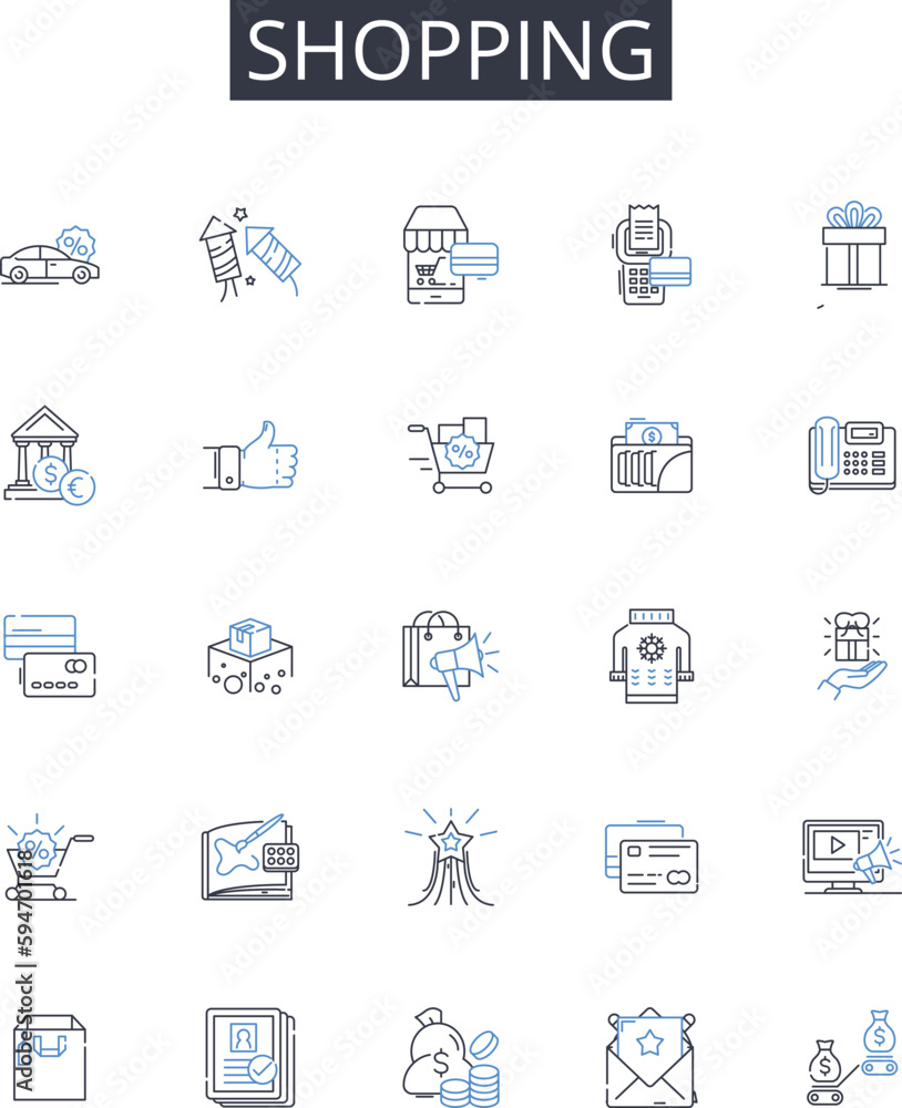 Shopping line icons collection. Retail therapy, Buying spree, Consumer culture, Retail therapy, Splurging spree, Bargain hunting, Retail excursion vector and linear illustration. Purchasing trip Shopping line icons collection. Retail therapy, Buying spree, Consumer culture, Retail therapy, Splurging spree, Bargain hunting, Retail excursion vector and linear illustration. Purchasing trip