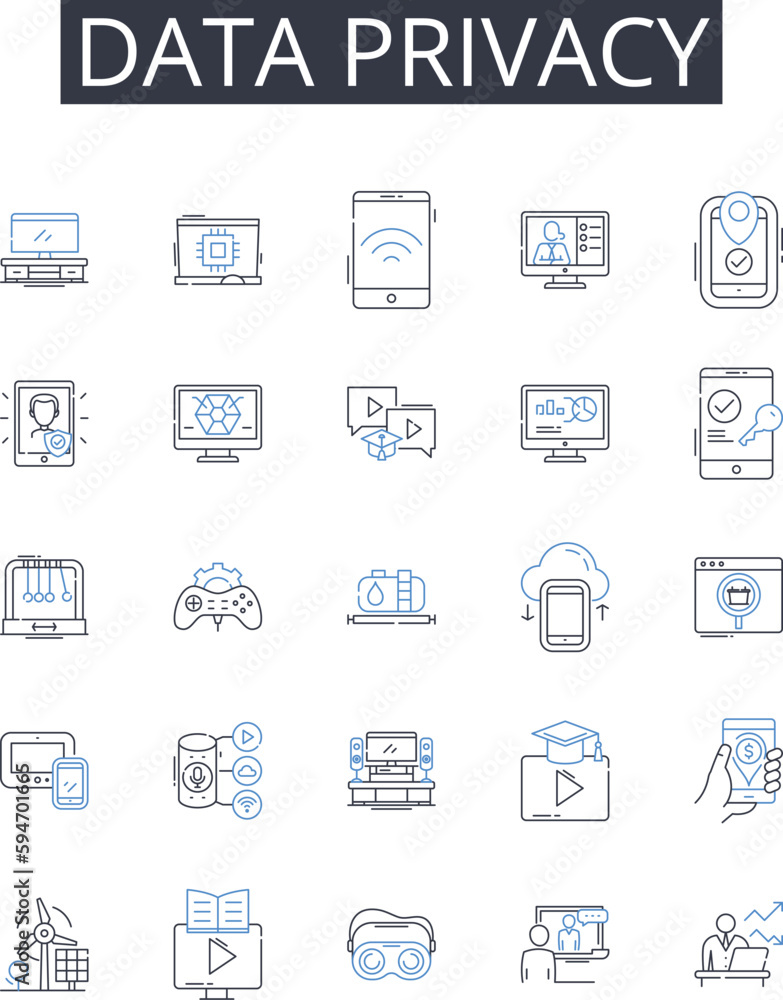 Data privacy line icons collection. Personal security, Information confidentiality, Digital protection, Privacy rights, Confidential data, Secured information, Data security vector and linear