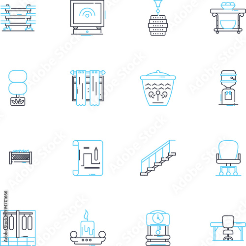 Residences linear icons set. Home, Dwelling, House, Apartment, Condo, Townhouse, Villa line vector and concept signs. Mansion,Flat,Cottage outline illustrations photo