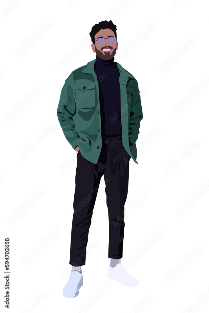 Vector illustration of an attractive stylish guy dressed in fashion