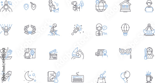 Quest line icons collection. Adventure, Exploration, Discovery, Challenge, Journey, Questing, Expedition vector and linear illustration. Pursuit,Mission,Adventure-seeking outline signs set