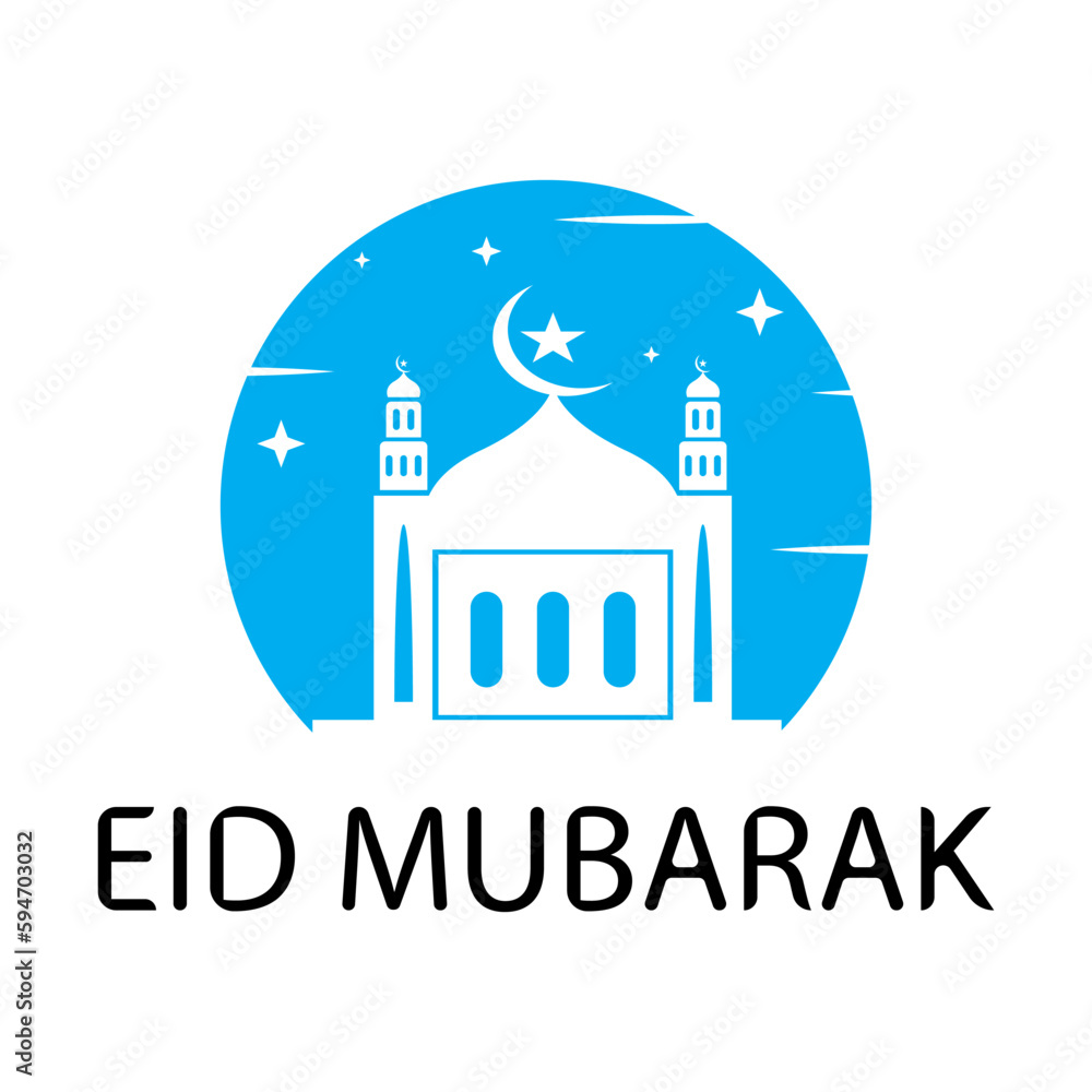 Eid mubarak mosque logo design illustration