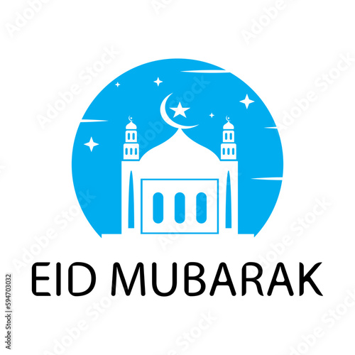 Eid mubarak mosque logo design illustration