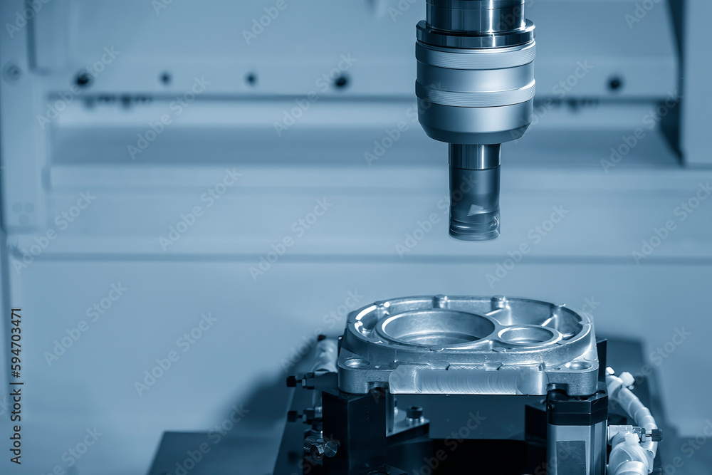 The CNC milling machine hole cutting the automotive parts by drill tools.
