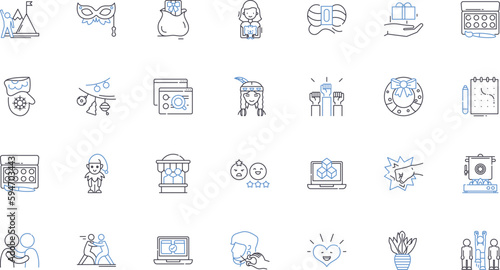Recreations line icons collection. Adventure, Escape, Activity, Excitement, Entertainment, Amusement, Fun vector and linear illustration. Play,Sport,Game outline signs set