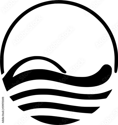 black individual sun with wave icon, simple sunset dawn flat design vector pictogram, infographic vector for app logo web website button banner ui ux interface elements isolate on white background