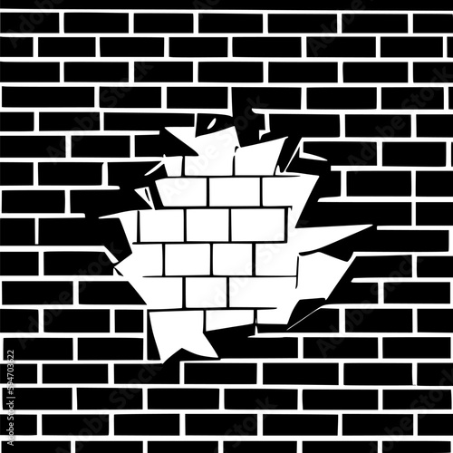 black brick wall with broken hole icon, simple broken insecure building sign flat design pictogram concept vector for app ad web banner button ui ux interface elements isolate on white background