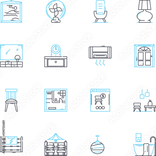 Chairs linear icons set. Comfort, Seating, Upholstery, Backrest, Armrests, Cushioning, Ergonomic line vector and concept signs. Swivel,Reclining,Adjustable outline illustrations