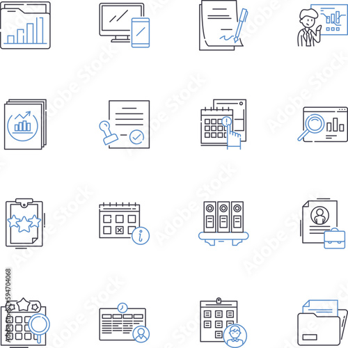 Due date line icons collection. Deadline, Expectancy, Timeframe, Term, Arrival, Anticipation, Countdown vector and linear illustration. Due,D-day,Appointed outline signs set