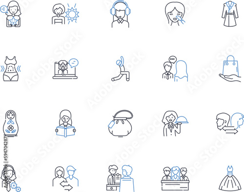 Aunt line icons collection. Loving, Generous, Kinship, Inspirational, Mentor, Protector, Role model vector and linear illustration. Compassionate,Guidance,Cheerful outline signs set