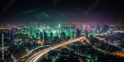 Dazzling City Nightscape Art, AI Generated