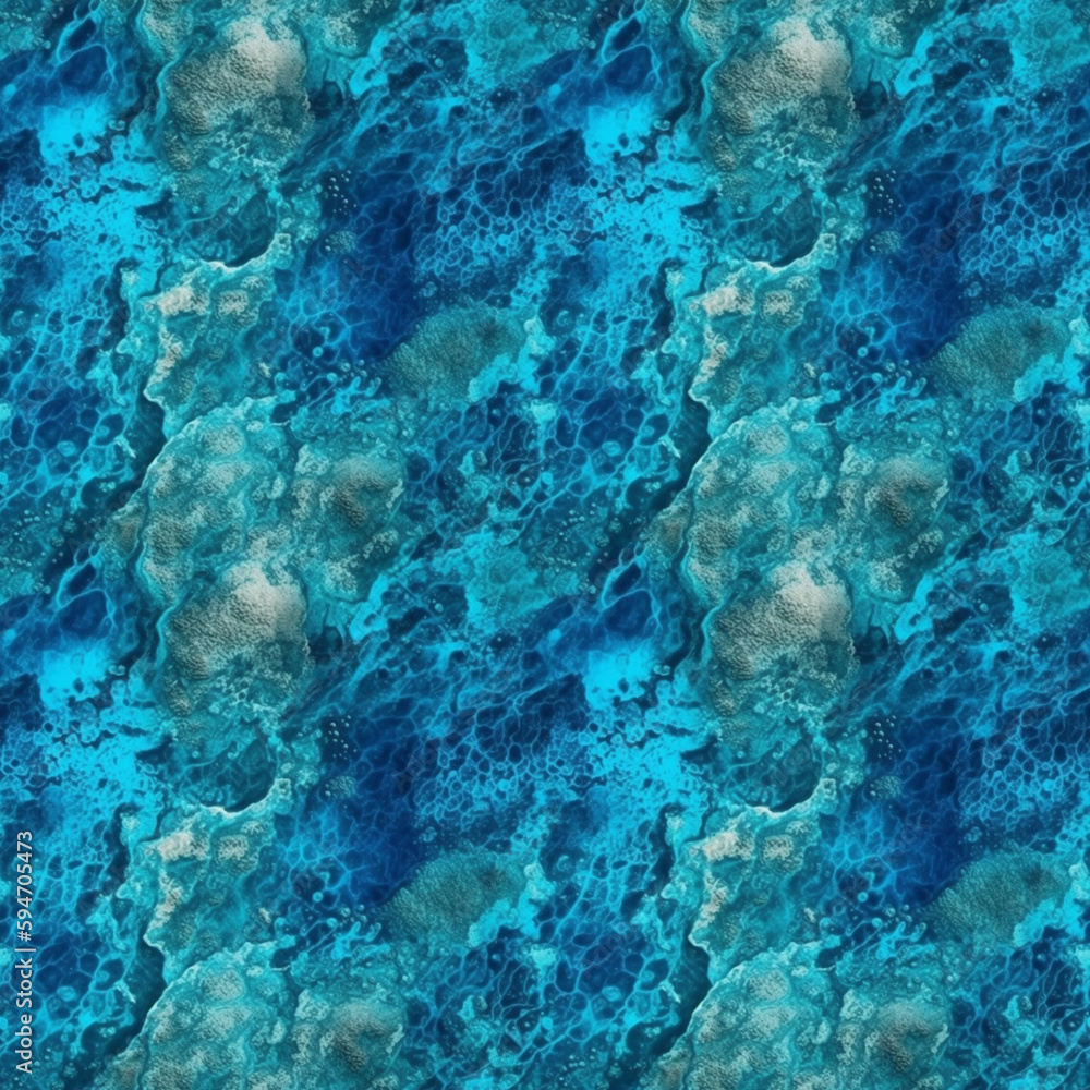 Aerial top view of blue ocean reef shallow water. AI generative illustration.