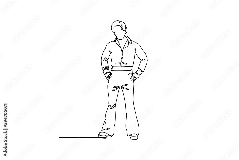 Continuous one line drawing men's or women's clothing styles. 70's style concept. Single line draw design vector graphic illustration. Continuous one line drawing men's or women's clothing styles. 70's style concept. Single line draw design vector graphic illustration.