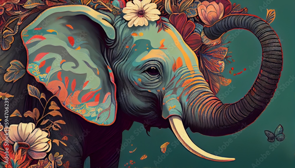 Obraz premium Amazing Colorful Magic Elephant Animal Fantasy Digital Artwork Illustration Pattern Background