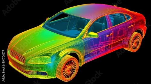 finite element analysis of a car, isolated industrial computer aided system data, magnitude of displacement and deformation vibro investigation  photo