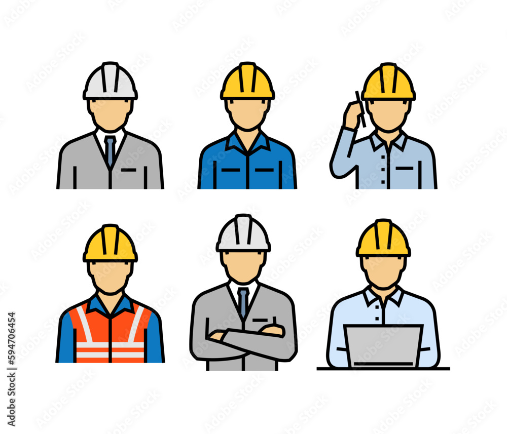 Construction Worker Professional Project Manager Engineer Architect Person Vector Icons