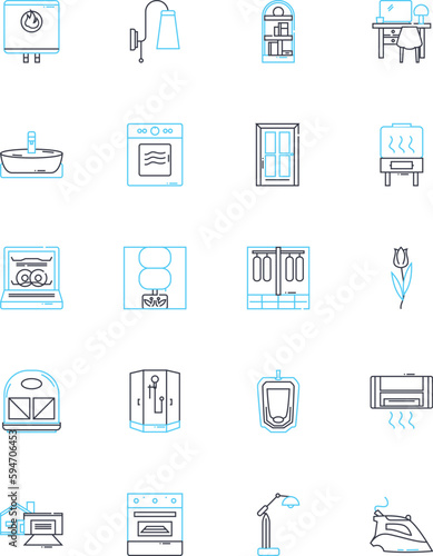 Upholstery linear icons set. Cushion, Fabric, Padding, Sewing, Stitching, Reupholster, Leather line vector and concept signs. Armchair,Sofa,Chair outline illustrations