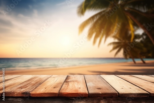 tropical beach table scene, generative AI