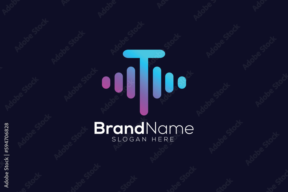 Gradient letter T sound waves logo design template Gradient letter T sound waves logo design template
