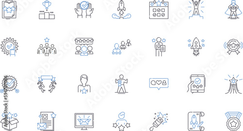Accomplished line icons collection. Successful, Achieved, Proficient, Skilled, Competent, Capable, Experienced vector and linear illustration. Brilliant,Expert,Masterful outline signs set