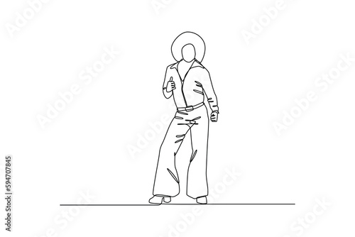 Continuous one line drawing men's or women's clothing styles. 70's style concept. Single line draw design vector graphic illustration.