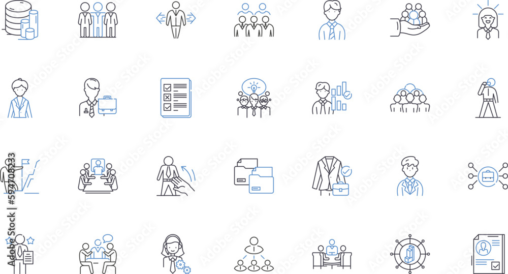 Professional acquaintances line icons collection. Colleagues, Peers, Associates, Connections, Contacts, Nerk, Allies vector and linear illustration. Collaborators,Coworkers,Partners outline signs set