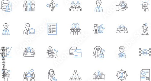 Professional acquaintances line icons collection. Colleagues, Peers, Associates, Connections, Contacts, Nerk, Allies vector and linear illustration. Collaborators,Coworkers,Partners outline signs set