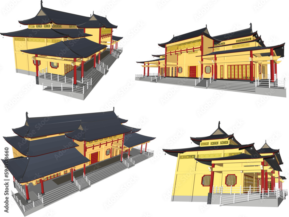 Chinese ethnic traditional classical building illustration vector sketc