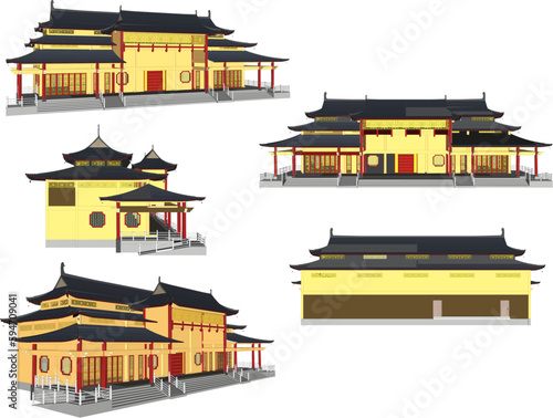 Chinese ethnic traditional classical building illustration vector sketch
