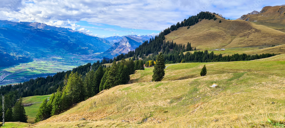panoramic view of the mountains in the Alps, Switzerland.