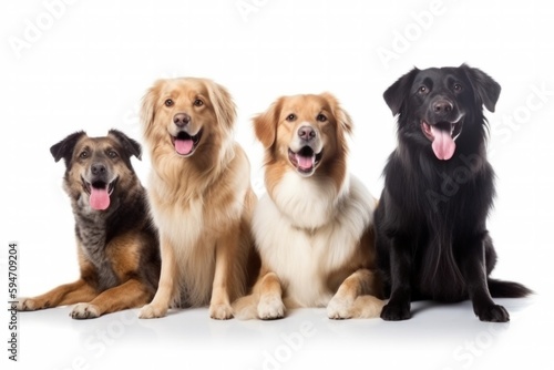Four dogs isolated on white background. Generative AI.