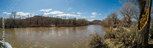 Panorama of Truckee river in Nevada in winter 
