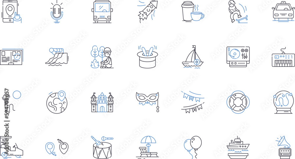 Excursion aficionados line icons collection. Explorers, Adventurers, Hikers, Campers, Travelers, Wanderers, Backpackers vector and linear illustration. Trekking,Expedition,Climbing outline signs set