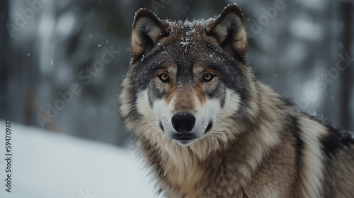 Wolf in snow  created with Generative AI technology