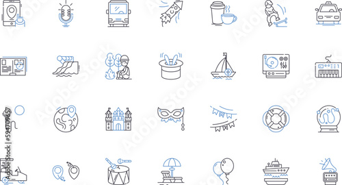 Excursion aficionados line icons collection. Explorers, Adventurers, Hikers, Campers, Travelers, Wanderers, Backpackers vector and linear illustration. Trekking,Expedition,Climbing outline signs set
