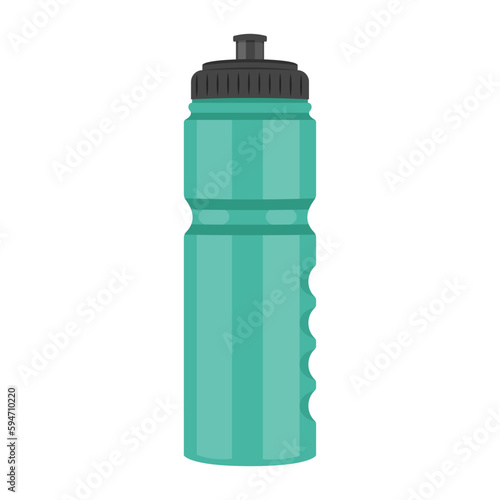 Vector illustration of a green sports water bottle on a white background. The concept of a healthy lifestyle, water balance. Image for sports design, stickers, web design elements, postcards, banners.