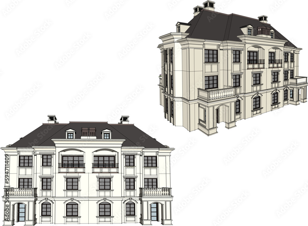 Vector illustration cartoon sketch of grand classic old house