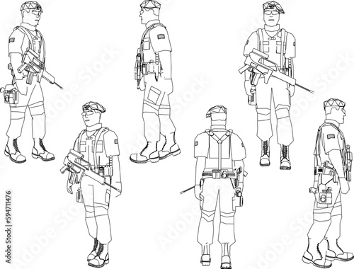 Sketch vector illustration of an armed soldier