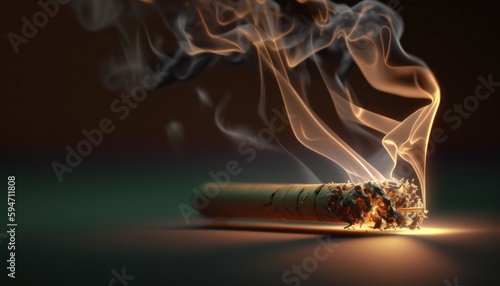 Lit marijuana or weed joint with smoke coming out on black background generative ai