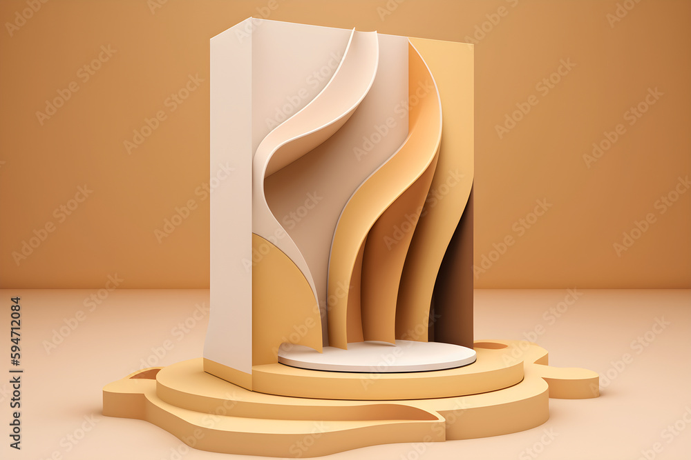 abstract beige podium display on round stand, Generative AI abstract beige podium display on round stand, Generative AI