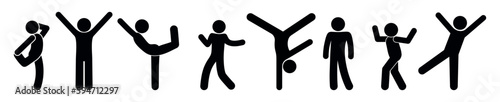 stick figure acrobat, dancing people, human silhouette icon