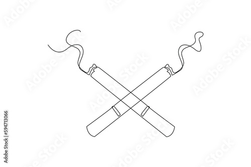 Single one line drawing cross tobacco cigarette. No tobacco day concept. Continuous line draw design graphic vector illustration.