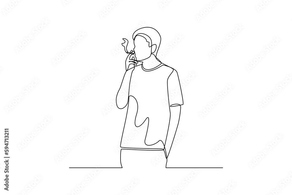 Single one line drawing smoking man. No tobacco day concept. Continuous line draw design graphic vector illustration. Single one line drawing smoking man. No tobacco day concept. Continuous line draw design graphic vector illustration.